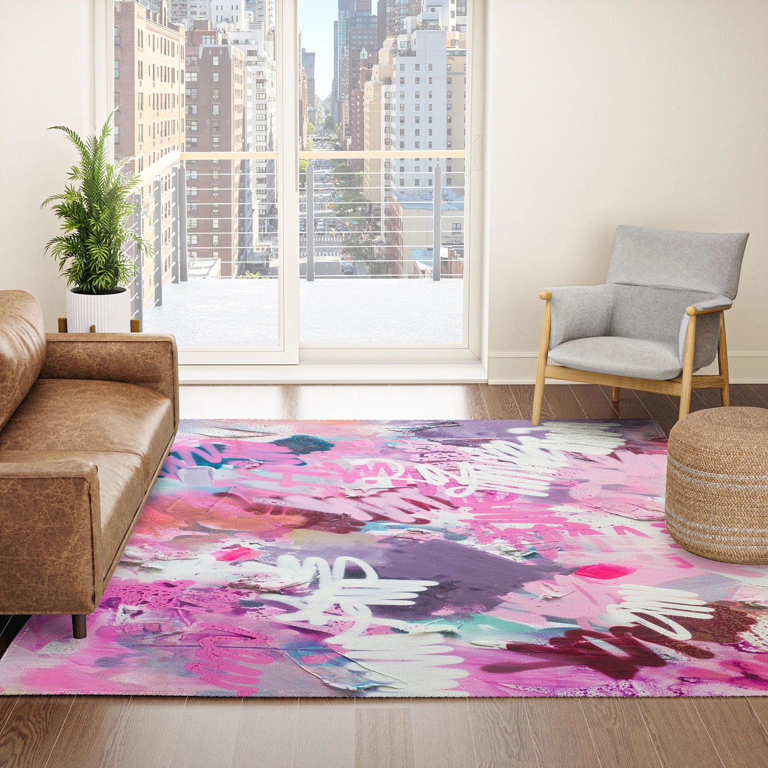 "pink brush" strokes area rug