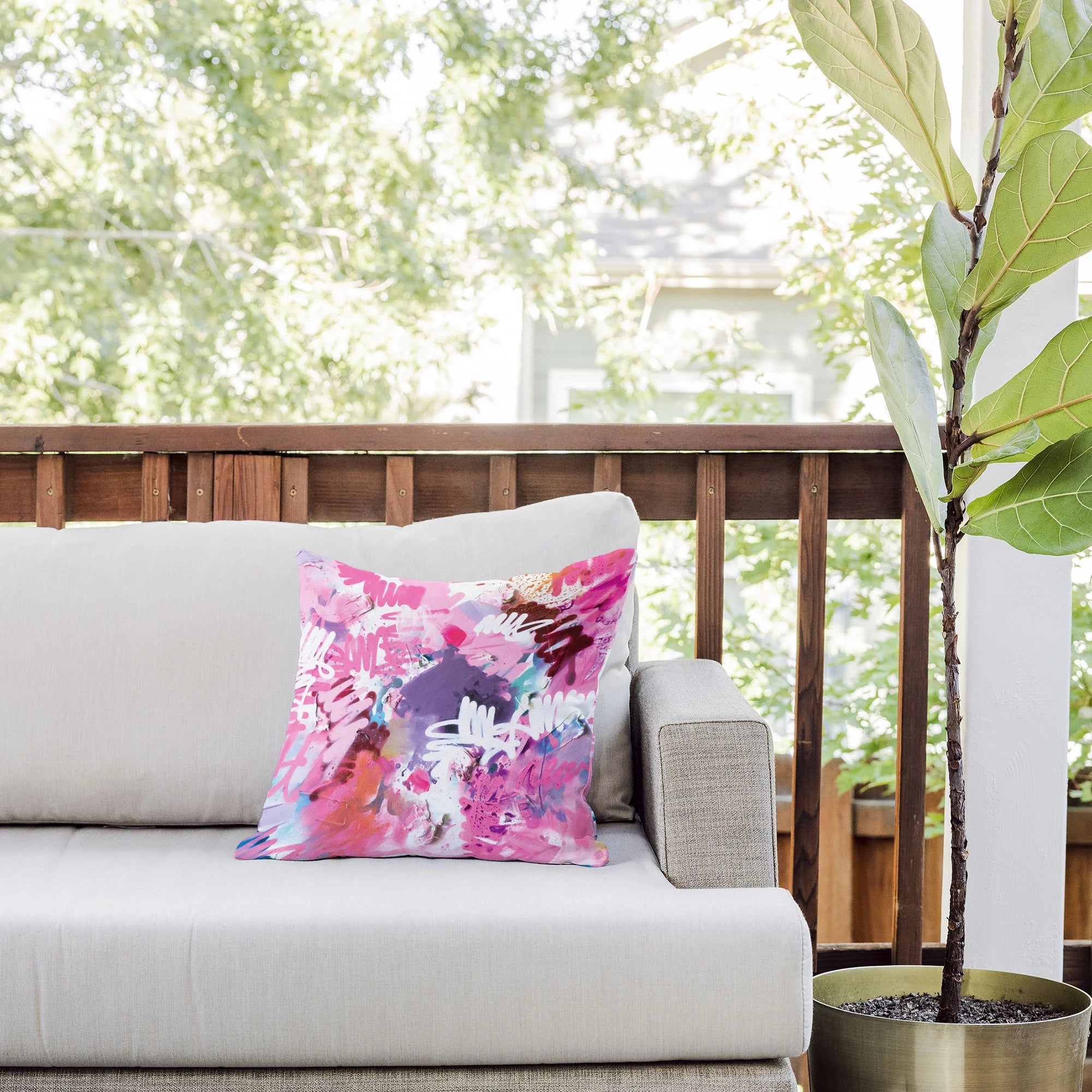 "pink brush strokes" throw pillow