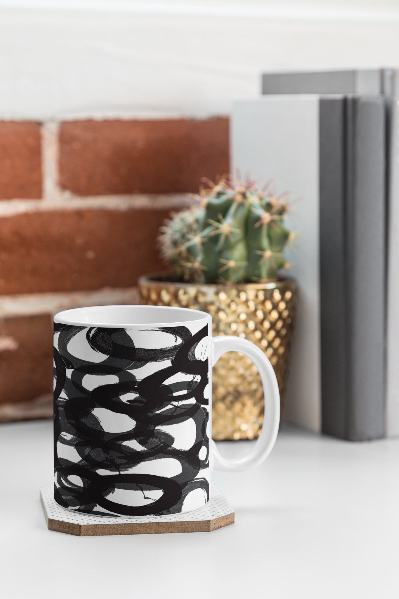 "black circles" coffee mug