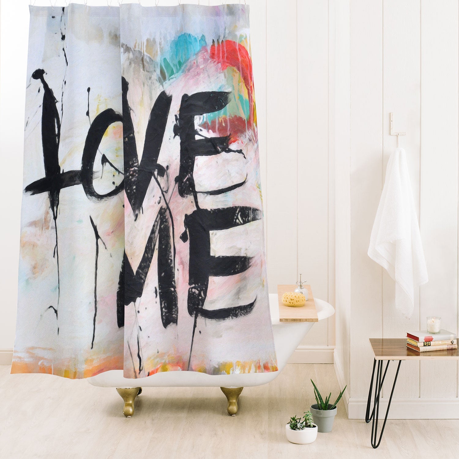 "love me" shower curtain