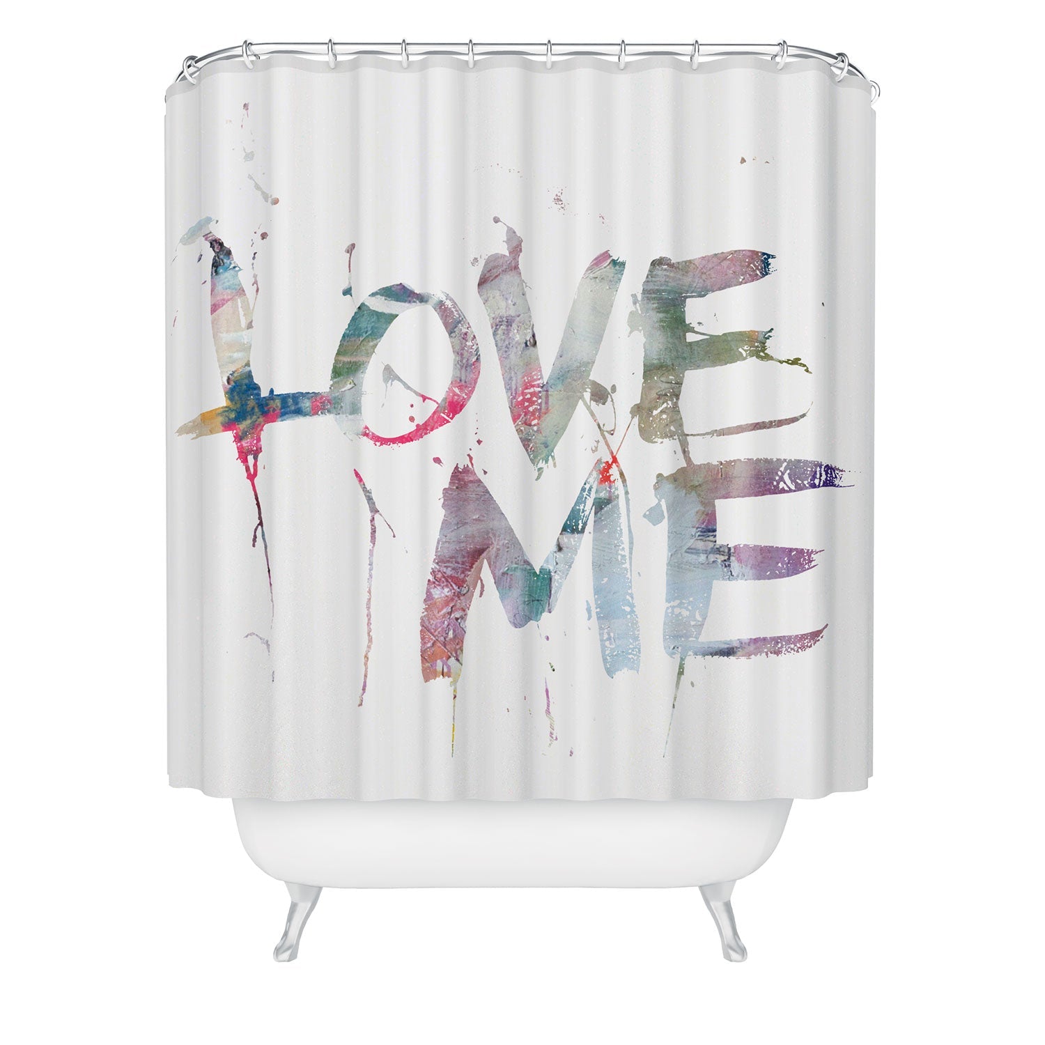 "love me two" shower curtain