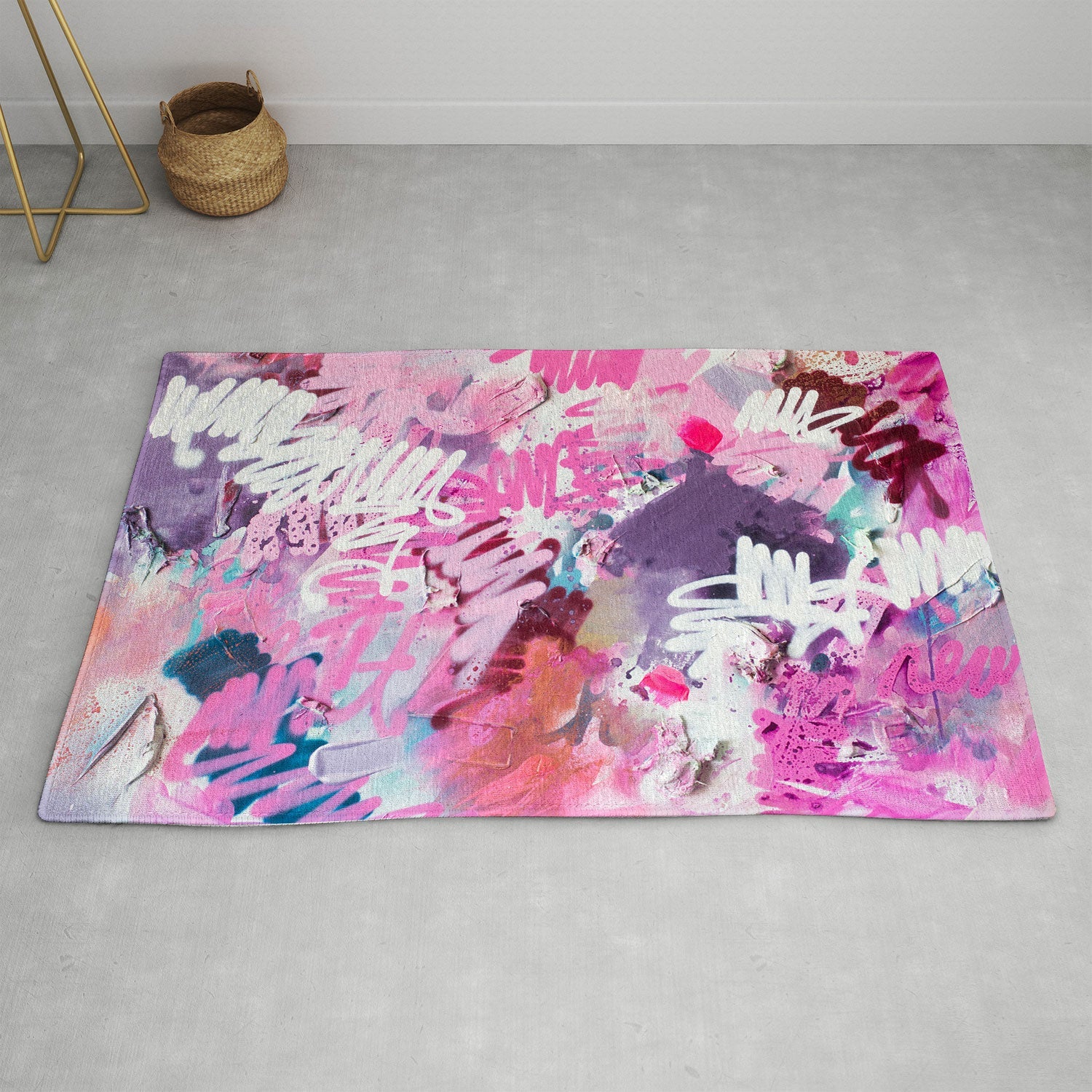 "pink brush" strokes area rug