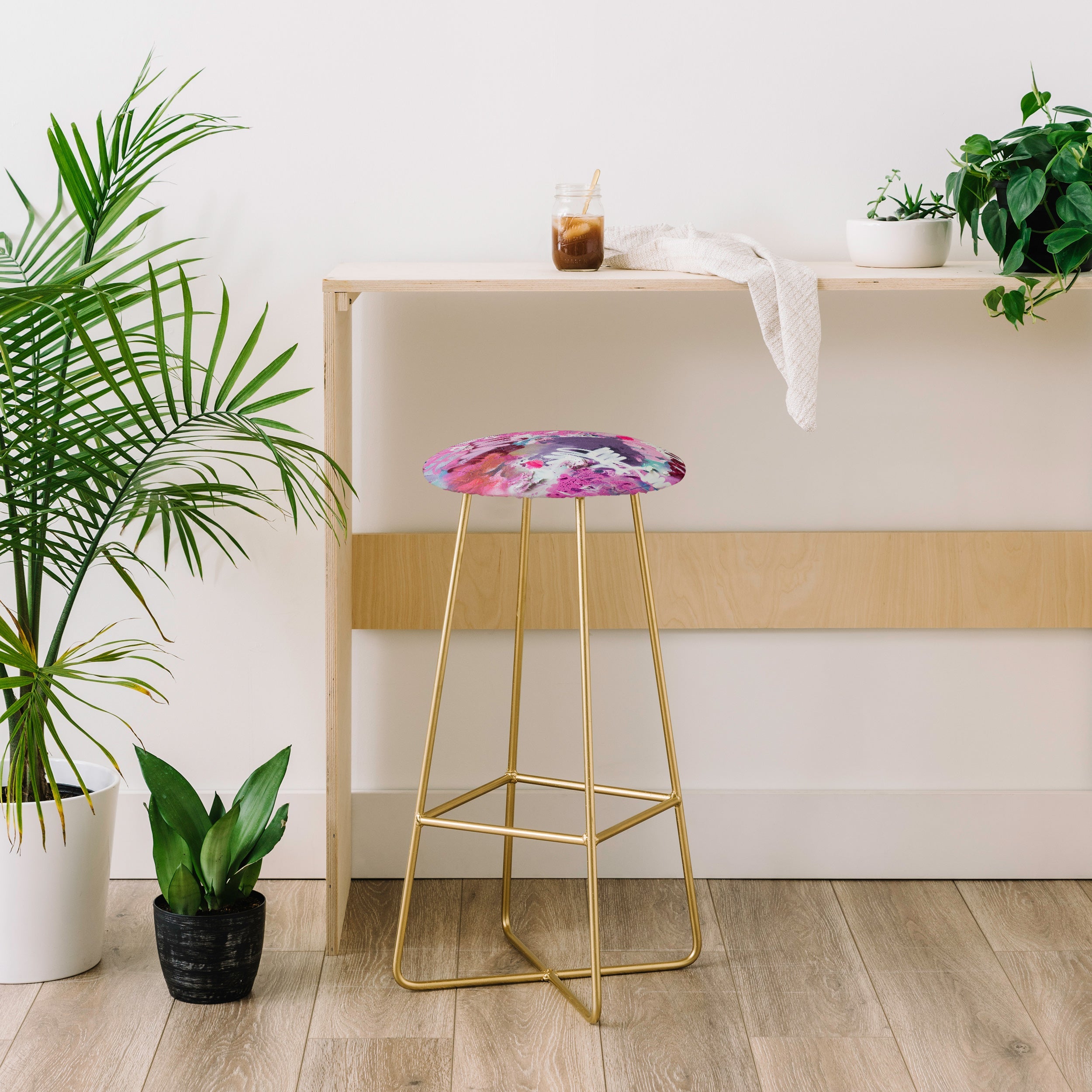 "pink brush strokes" counter + bar stool