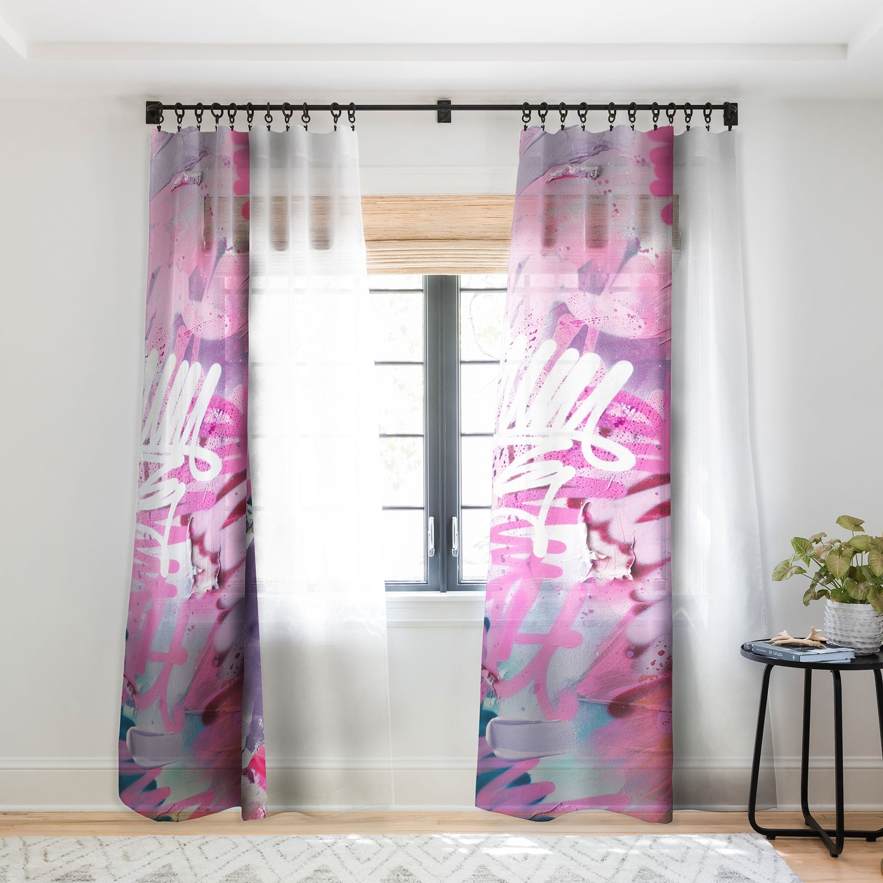 "pink brush" strokes sheer curtains