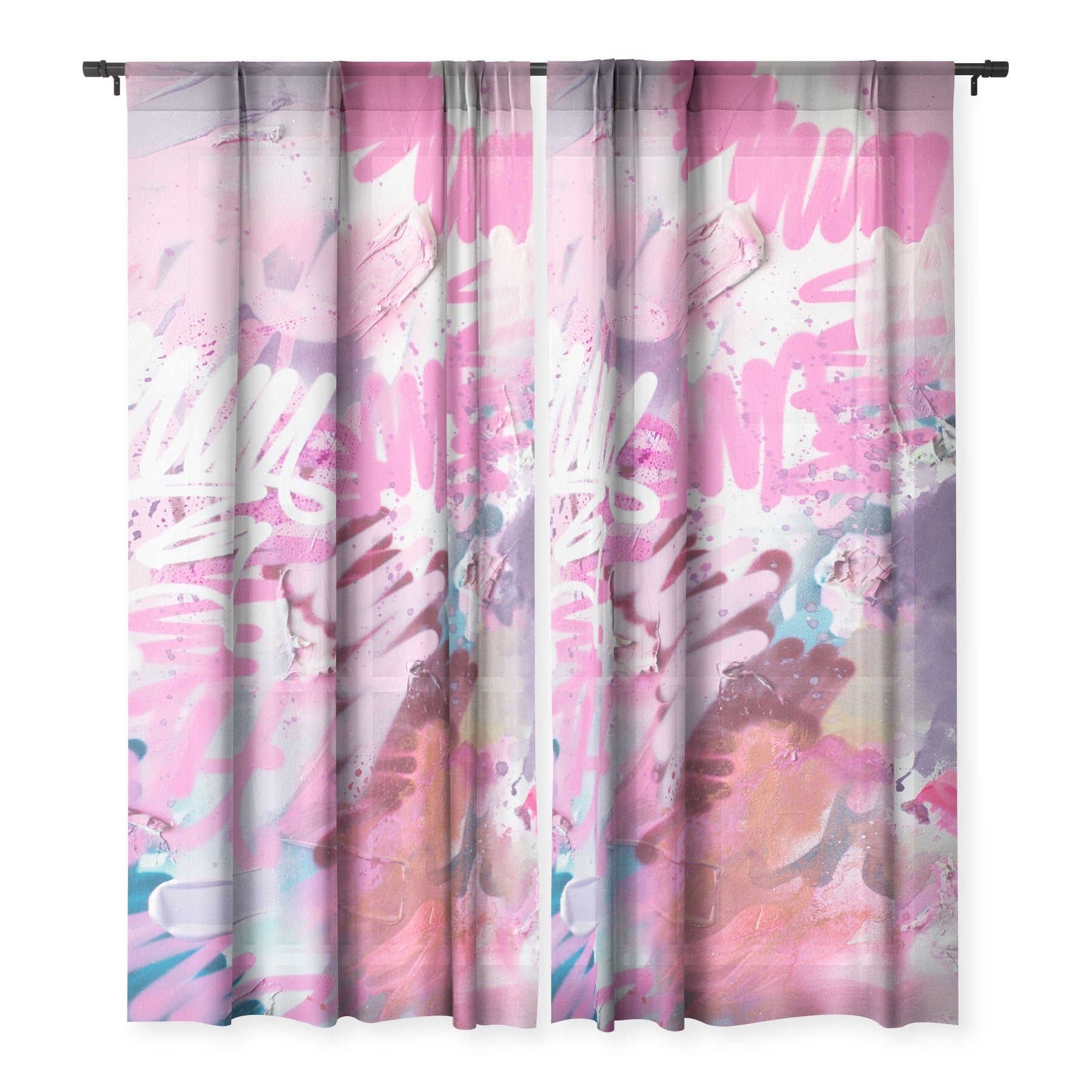 "pink brush" strokes sheer curtains