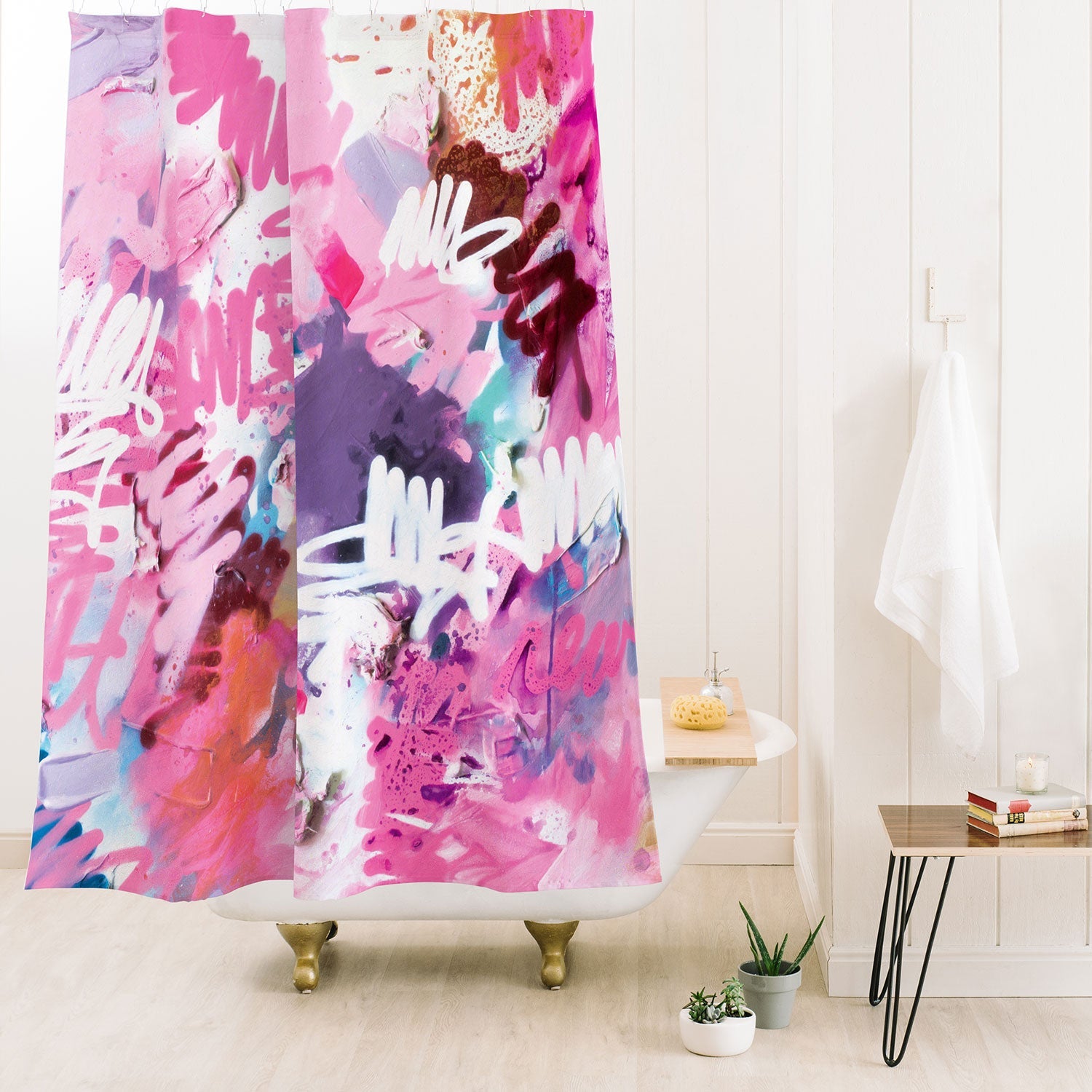 "pink brush strokes" shower curtain