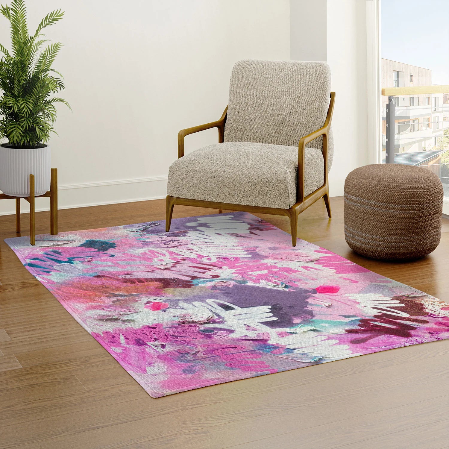 "pink brush" strokes area rug
