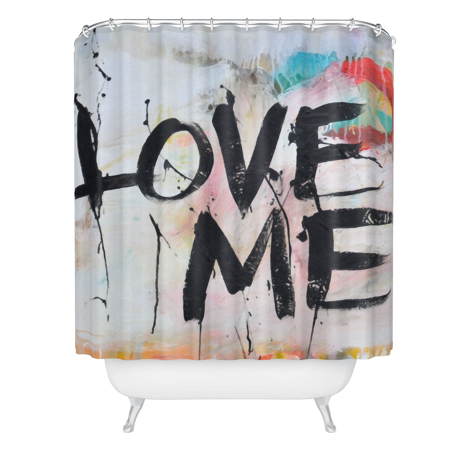 "love me" shower curtain