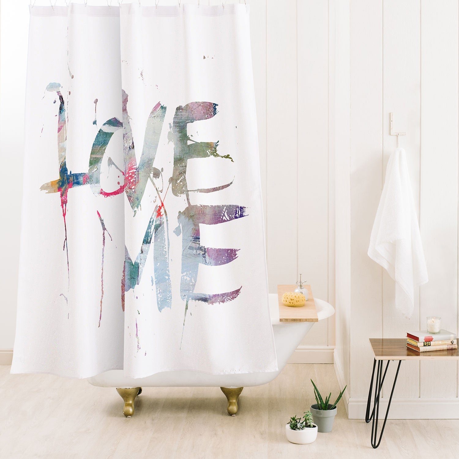 "love me two" shower curtain