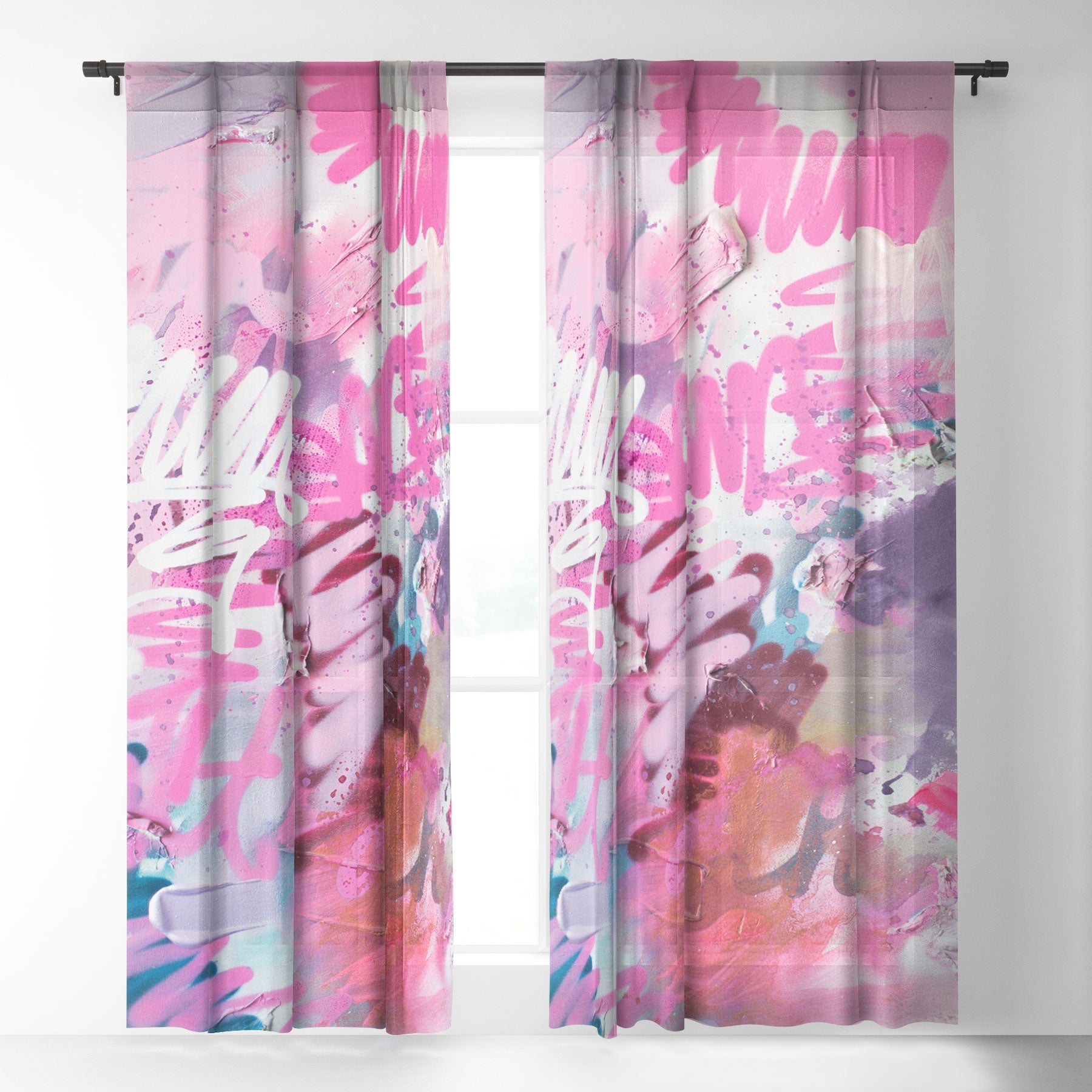 "pink brush" strokes sheer curtains