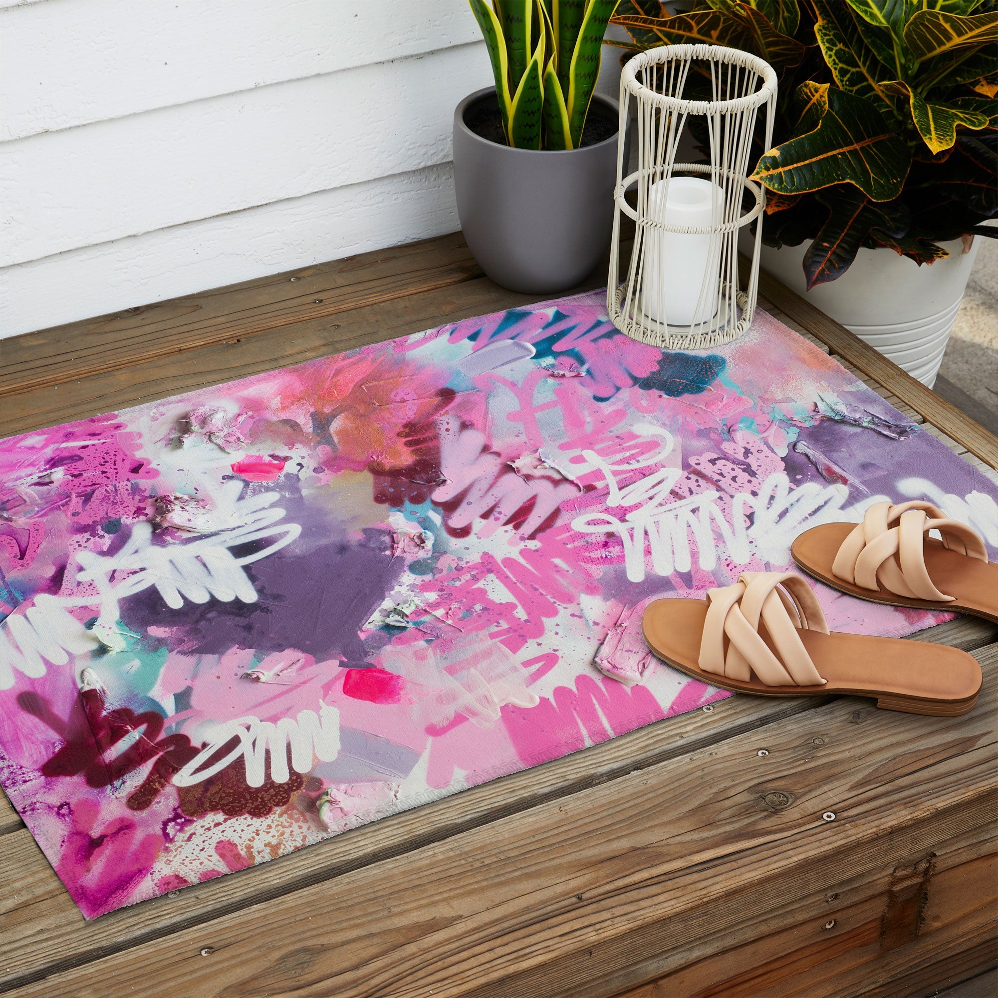 "pink brush strokes" outdoor rug