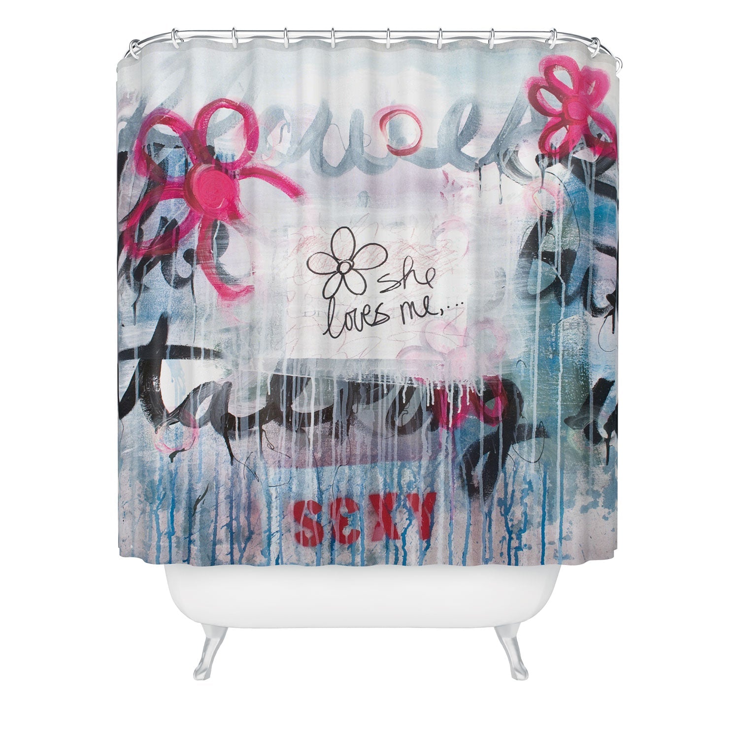 "she loves me" shower curtain